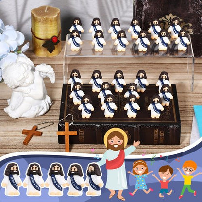 Bememo 25 Pcs Little Jesus Figures, Mini Jesus Loves You Figures, Original Design Multicolor Tiny Easter Figurines to Hide and Seek Religious Gifts for Easter Egg Stuffers(Navy Blue)