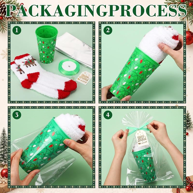 Bulk Christmas Gift Set - 12 Pairs Socks, 12 Mugs, 12 Cards, 20 Gift Bags & Ribbon (12+ Candy Cane)