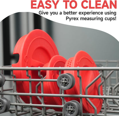 Silicone Lids by Pyrex - Food-Grade Replacement Lids for 1, 2 & 4 Cup Measuring Cups | Red, Microwave & Dishwasher Safe - 3 Pack