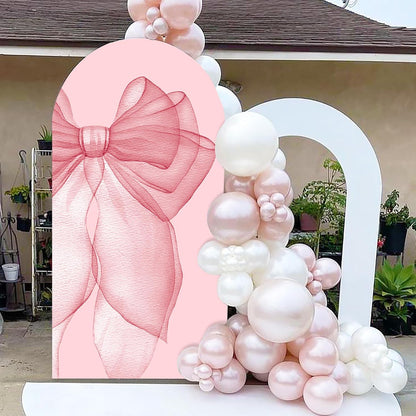 Sensfun Pink Bow Arch Backdrop - 2-Sided Pastel Pink Bowknot Cover for Birthday & Wedding Decor | 2.6x6ft