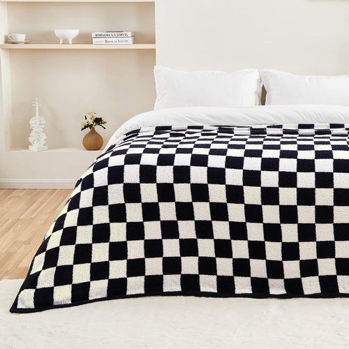 CozeCube Checkered Blanket, Ultra Soft Cozy Black and White Throw Blanket, Warm Cozy Knit Fuzzy Plush Checkerboard Throw for Couch Bed Sofa, 50"x60"