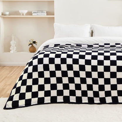 CozeCube Checkered Blanket, Ultra Soft Cozy Black and White Throw Blanket, Warm Cozy Knit Fuzzy Plush Checkerboard Throw for Couch Bed Sofa, 50"x60"