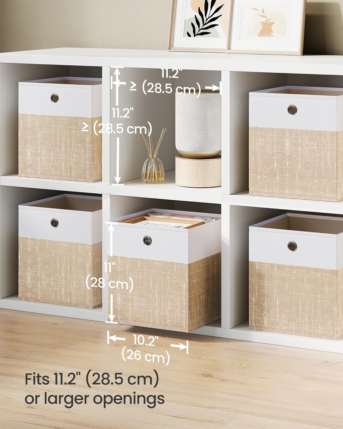 SONGMICS Storage Cubes - Set of 6 Foldable Fabric Organizer Boxes | Odorless, 10.2" x 10.2" x 11", Cloud White & Sand Beige