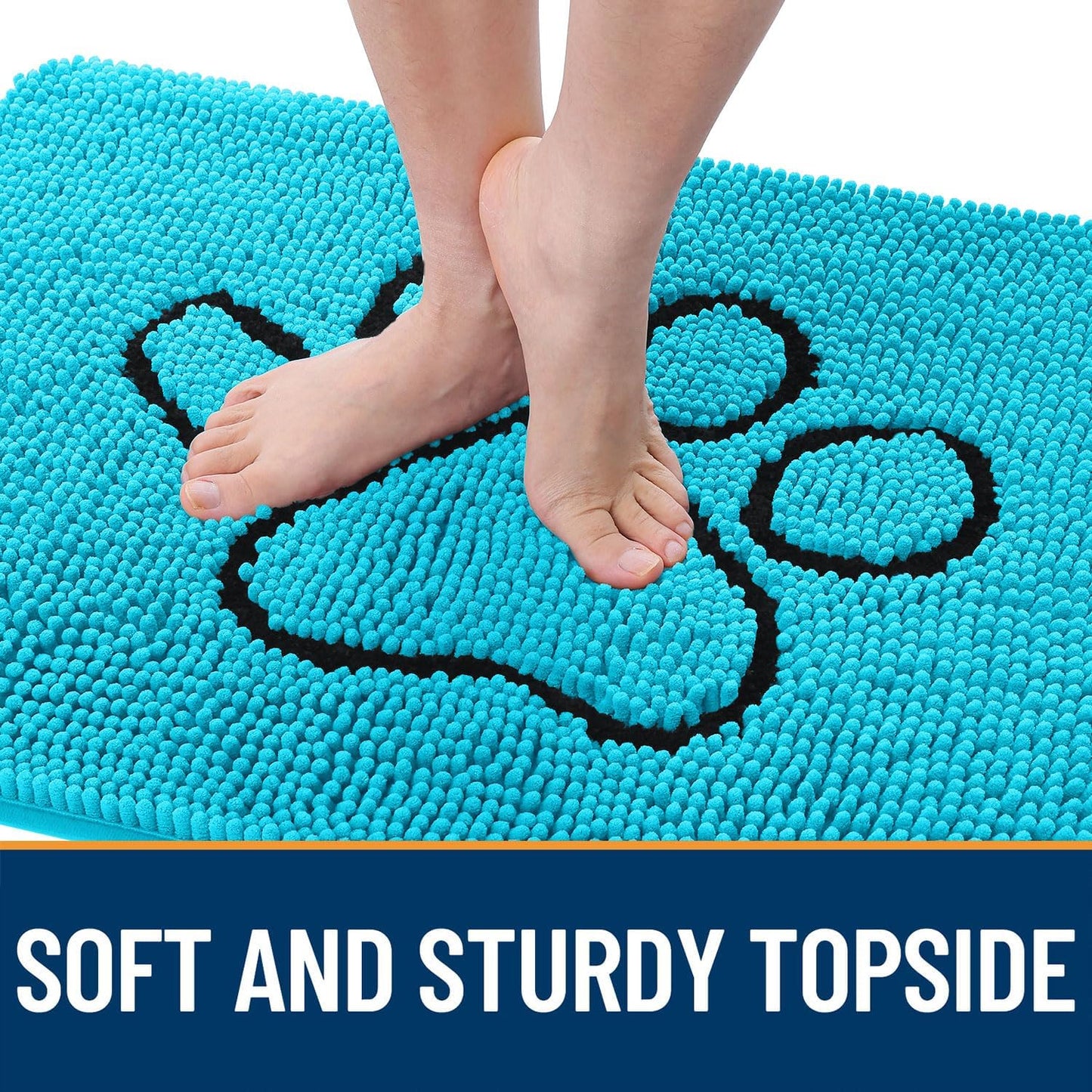 OLANLY Dog Door Mat - Absorbent Non-Slip Mud Mat for Muddy Paws | 36x24 Aqua Blue Chenille Design