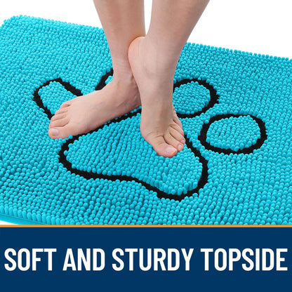 OLANLY Dog Door Mat - Absorbent Non-Slip Mud Mat for Muddy Paws | 36x24 Aqua Blue Chenille Design