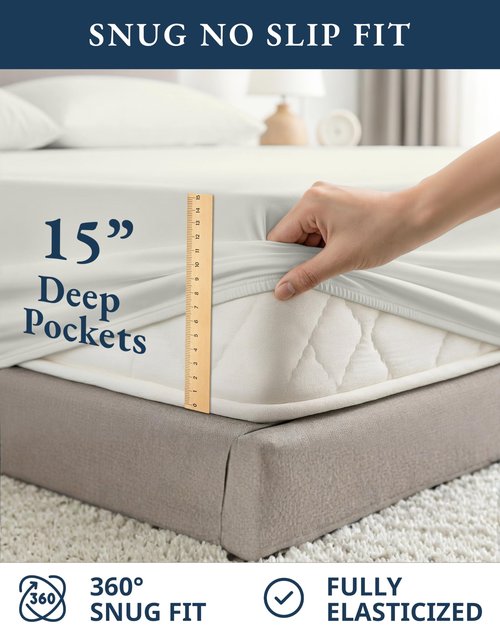 LANE LINEN 100% Organic Cotton King Bed Set, 4-Piece Cotton Bed Sheets, Crisp Percale Weave, Ultra Soft Bedding Sets & Collections, 15" King Size Sheets Deep Pocket Set - Glacier Grey