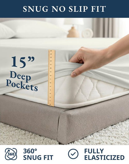 LANE LINEN 100% Organic Cotton King Bed Set, 4-Piece Cotton Bed Sheets, Crisp Percale Weave, Ultra Soft Bedding Sets & Collections, 15" King Size Sheets Deep Pocket Set - Glacier Grey