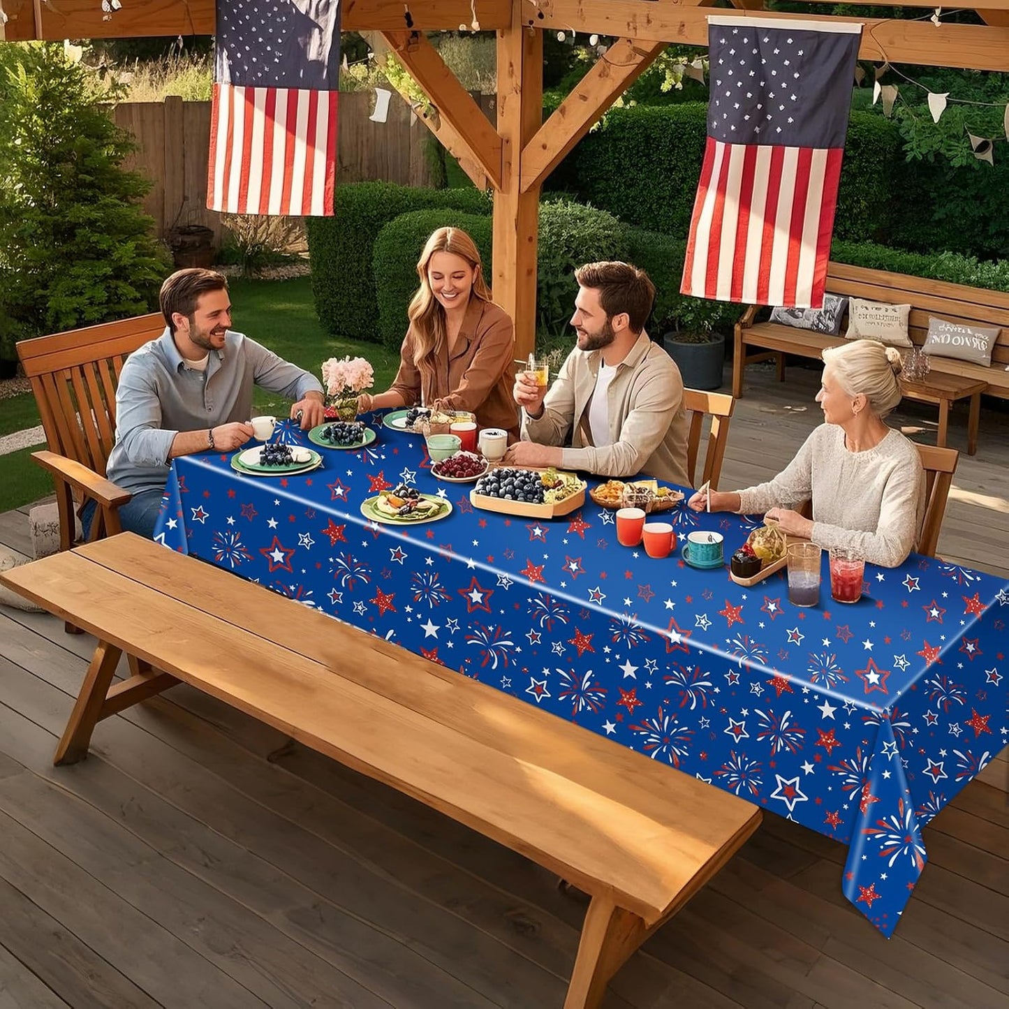 Patriotic Tablecloth Set by [Brand Name] - 3 Pcs Red, White & Blue Disposable Table Covers | 54 x 108 Inch for 4th of July & Memorial Day Celebrations