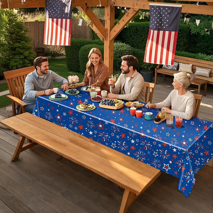 Patriotic Tablecloth Set by [Brand Name] - 3 Pcs Red, White & Blue Disposable Table Covers | 54 x 108 Inch for 4th of July & Memorial Day Celebrations