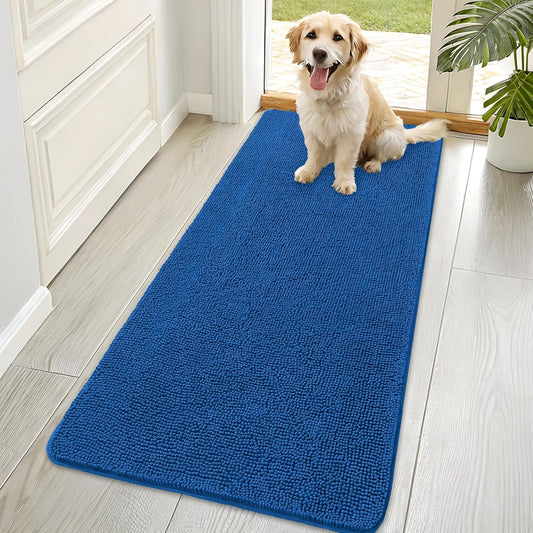 OLANLY Dog Door Mat - Absorbent Non-Slip Washable Doormat for Muddy Paws | 70x35 Deep Navy Blue