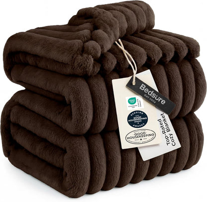 Bedsure GentleSoft Queen Blanket - Cozy Dark Chocolate Throw for Couch, 90x90 Inches