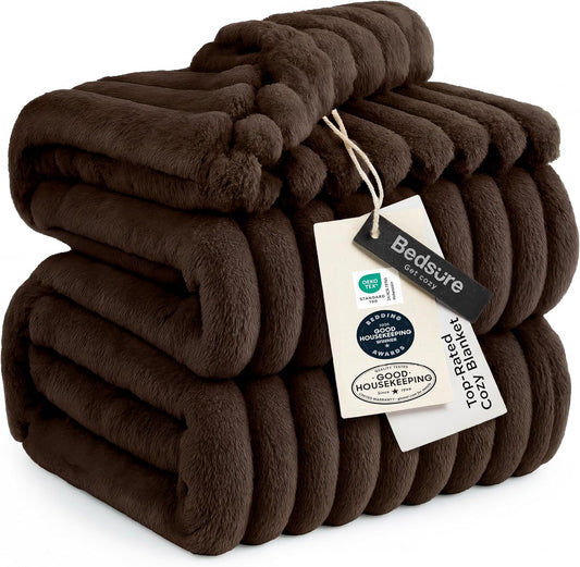 Bedsure GentleSoft Queen Blanket - Cozy Dark Chocolate Throw for Couch, 90x90 Inches