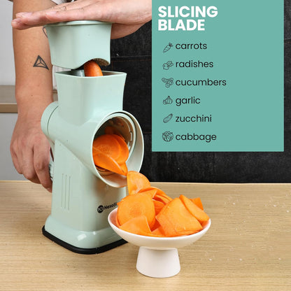 Skiennix 6-in-1 Rotary Cheese Grater - Hand Crank with 6 Stainless Steel Blades | Easy Clean & Suction Base