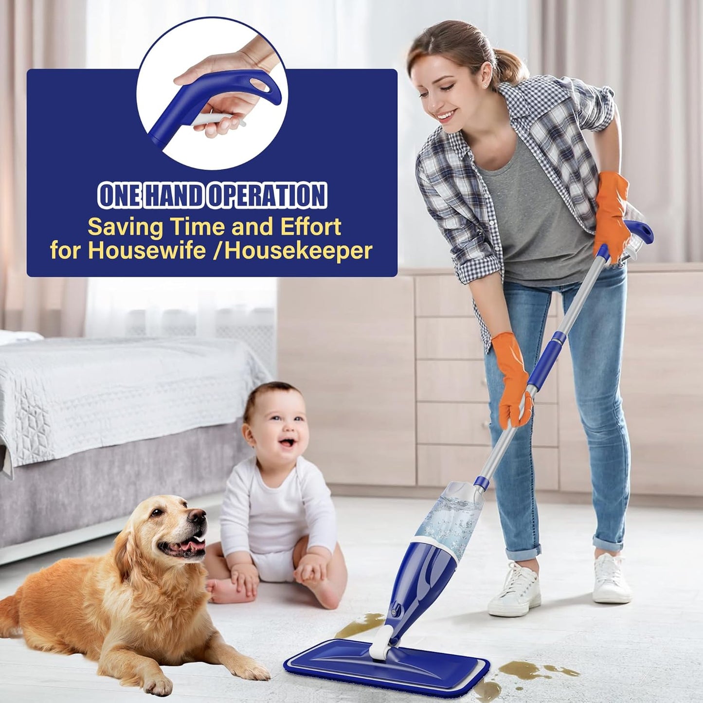 Skiennix Microfiber Spray Mop - Versatile Wet & Dry Cleaning for Hardwood, Tile & Vinyl Floors | Includes 3 Washable Pads