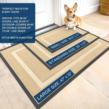 OLANLY Indoor Outdoor Front Door Mat - Waterproof, All-Weather, Easy Clean | Sturdy Natural Rubber, 23.5x15.5, Beige