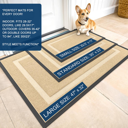OLANLY Front Door Mat Indoor Outdoor Entrance, Waterproof All-Season, All-Weather Doormat, Sturdy Natural Rubber, Fade Resistant, Low Profile, Easy Clean Patio Porch Entryway Mat, 33x21, Beige