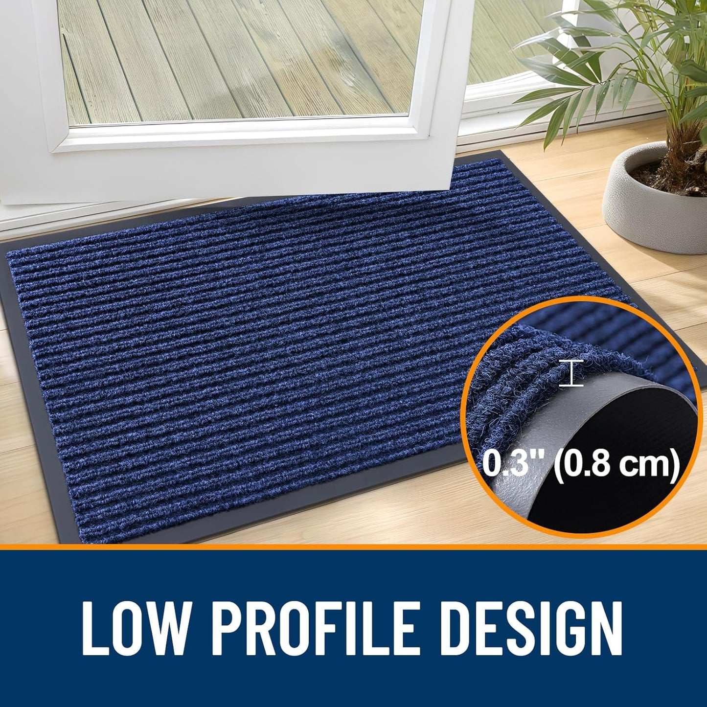 OLANLY Waterproof Heavy Duty Front Door Mat - 2-Pack, 29.5 x 17 Inch, Fade Resistant, Easy Clean, Blue