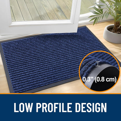 OLANLY Waterproof Heavy Duty Front Door Mat - 2-Pack, 29.5 x 17 Inch, Fade Resistant, Easy Clean, Blue