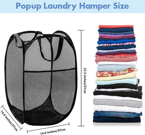 DUCOO Pop Up Laundry Hamper - 70L Collapsible Mesh Basket with Side Pocket | Foldable Black Storage Solution for Home & Travel