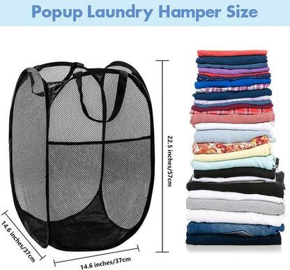 DUCOO Pop Up Laundry Hamper - 70L Collapsible Mesh Basket with Side Pocket | Foldable Black Storage Solution for Home & Travel