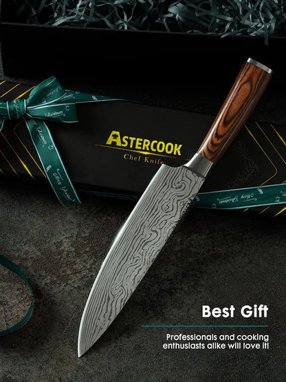 Astercook Chef Knife, 8 Inch Professional Kitchen Chef Knife, German High Carbon Stainless Steel Ultra Sharp Knife, Chefs Knives with Ergonomic Handle and Gift Box