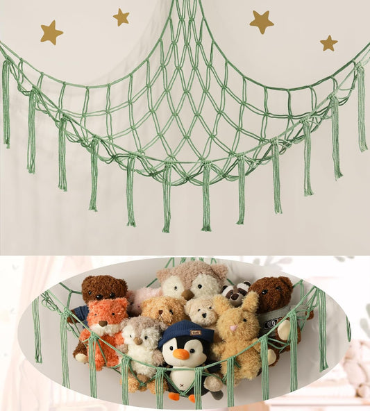 Mirolam Stuffed Animal Hammock - Corner Net Toy Storage Organizer in Matcha Green for Bedroom & Nursery