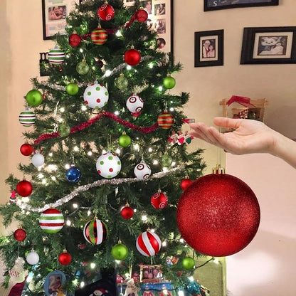 Christmas Ball Ornaments Set - 36 Pcs Red & Green, Glitter & Swirl Design