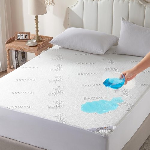 BEDLORE Twin Size Waterproof Mattress Protector - Soft Bamboo Viscose Fitted Cover | Breathable & Noiseless, Machine Washable (White)