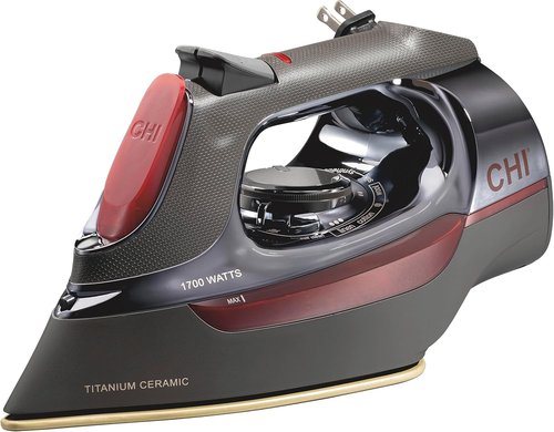 CHI Steam Iron - Professional Grade 1700 Watts with 8’ Retractable Cord & Titanium Soleplate | Black/Chrome