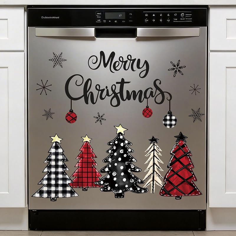 Plaid Christmas Dishwasher Magnets, 20Pcs - Watercolor Tree & Snowflake Set (Variation: Plaid Christmas Tree)
