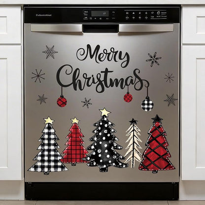 Plaid Christmas Dishwasher Magnets, 20Pcs - Watercolor Tree & Snowflake Set (Variation: Plaid Christmas Tree)
