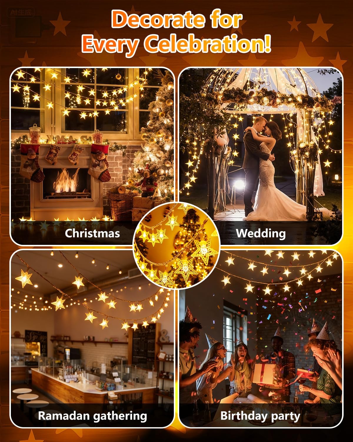 Twinkle Star 100 LED Star String Lights - 33FT Waterproof Fairy Lights for Indoor/Outdoor Decor
