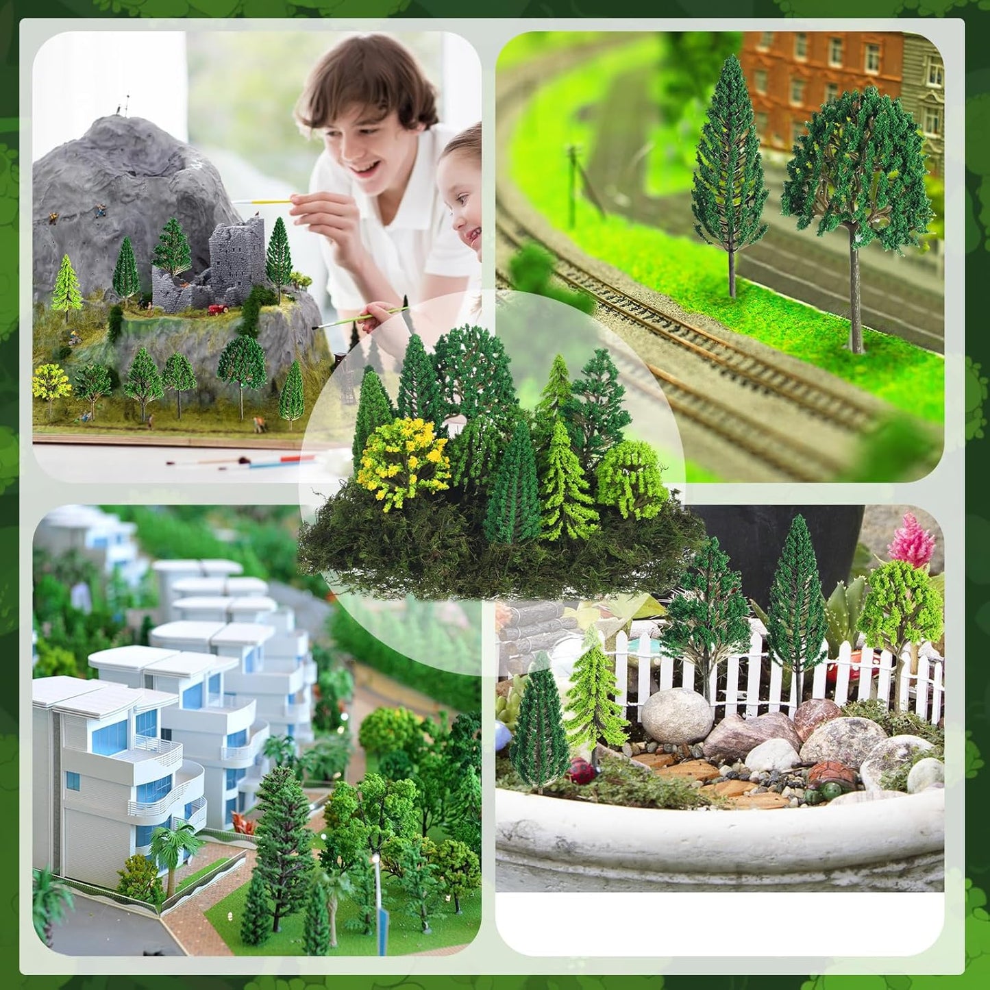Tigeen 28 Pcs Model Trees - Mixed Model with Faux Green Moss for DIY Crafts & Scenery | Spring Green