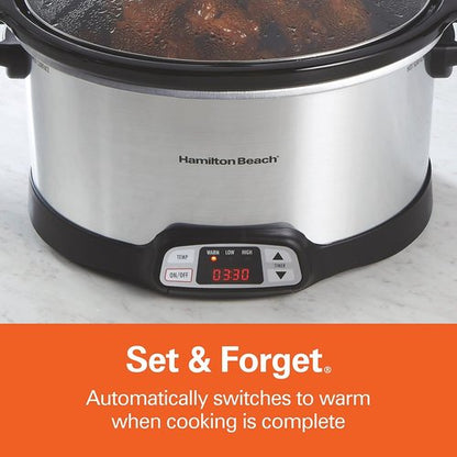 Hamilton Beach 8 Quart Programmable Slow Cooker - Three Temperature Settings, Dishwasher Safe | Silver (33480)