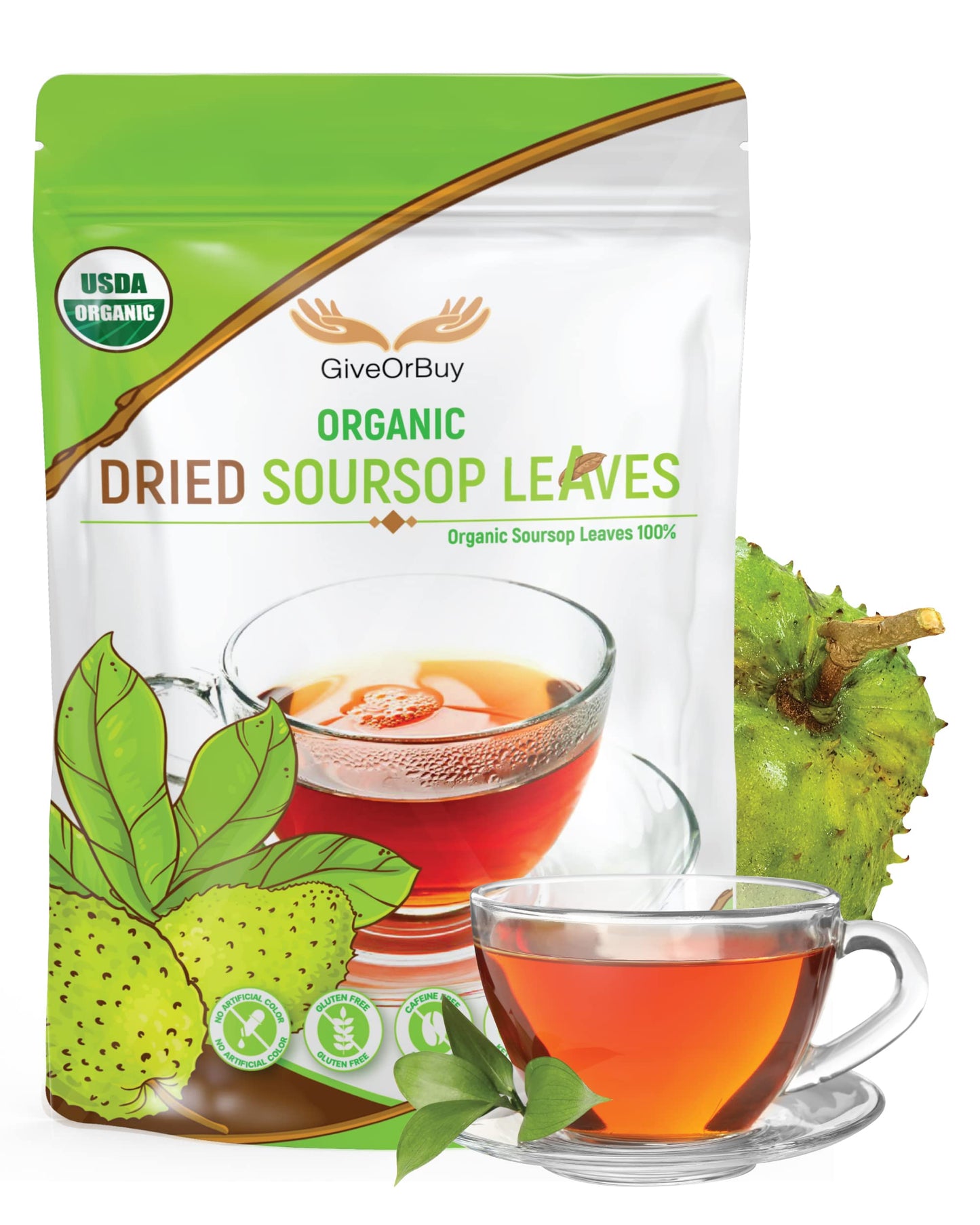 GiveOrBuy Soursop Leaves - Whole Dried Organic Hoja De Guanabana Leaf Jamaica Tea, Pure Graviola Organica Loose Herb Teas