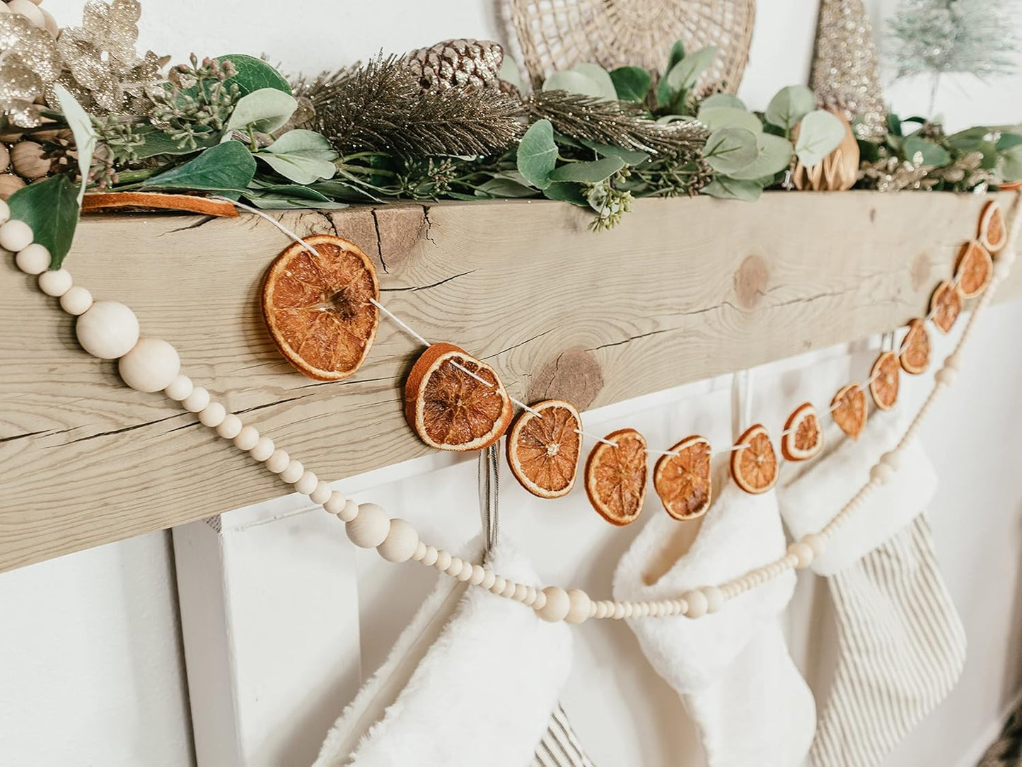 Skiennix 7ft Wooden Bead Garland - Rustic Holiday Decor for Christmas Tree | Natural Wood 2-Ball Design