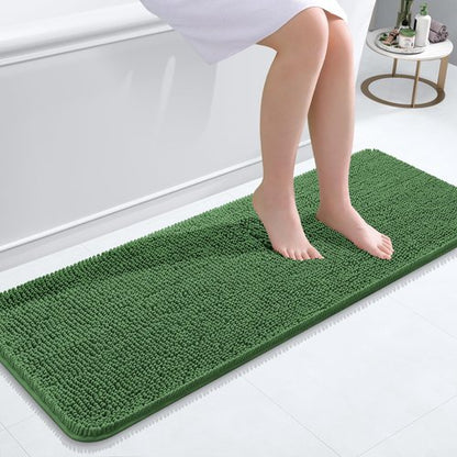 OLANLY Bathroom Rugs 47x17, Extra Soft Absorbent Chenille Bath Rugs, Rubber Backing Quick Dry, Machine Washable Bath Mats for Bathroom Floor, Tub and Shower, Home Decor Accessories, Olive Green