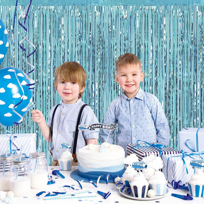 30 Pack Light Blue Foil Fringe Curtain Backdrop, 3.3x8.2 Feet Metallic Tinsel Streamer Curtains Photo Booth Props for Baby Shower/Bachelorette/Graduation/Birthday/Ocean Theme Party Decorations