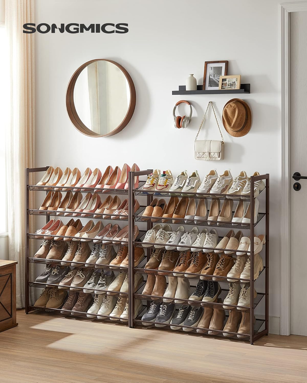 SONGMICS 12-Tier Shoe Rack - Metal Organizer for Garage | Stackable Design Holds 48-60 Pairs, Bronze