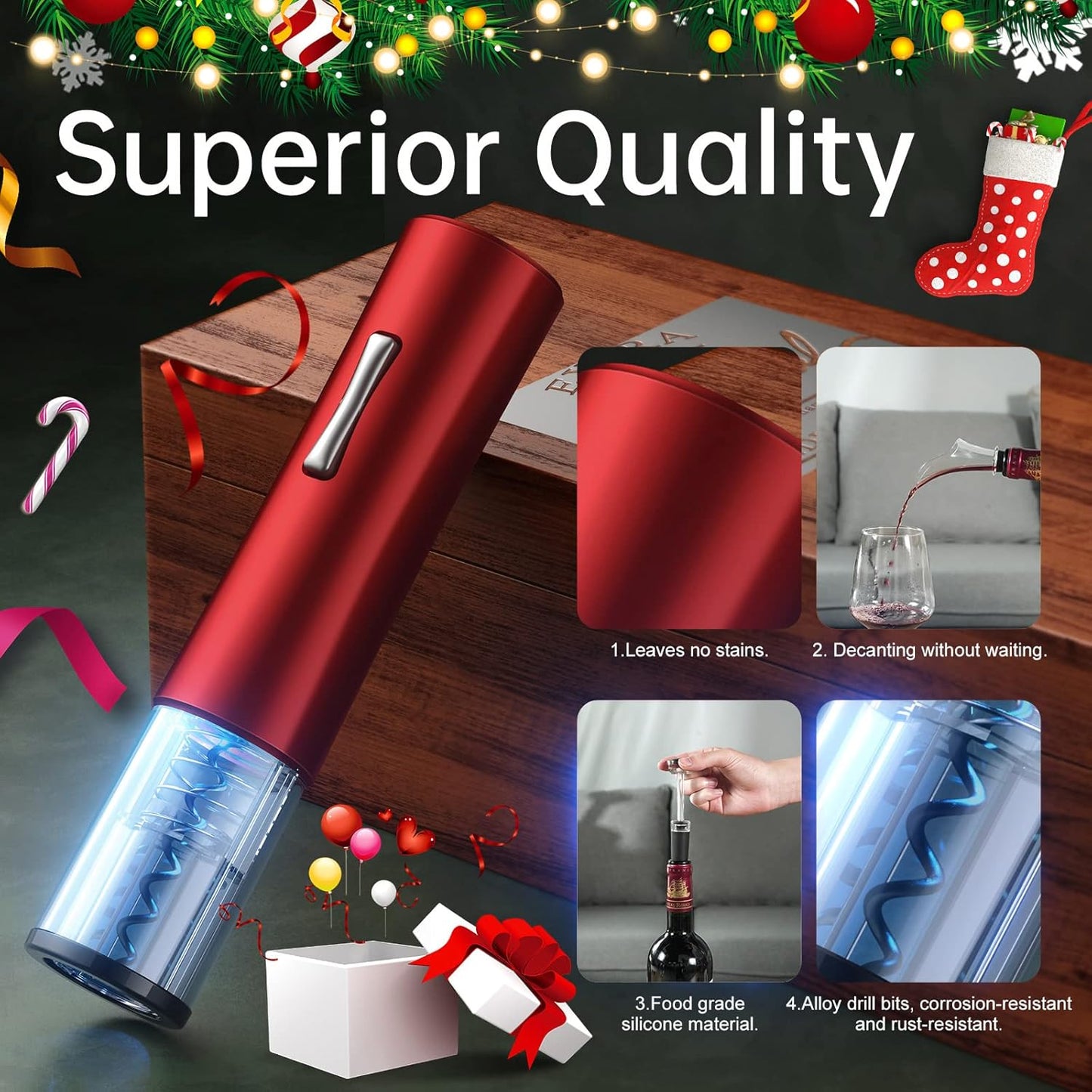 Wine Bottle Opener, A Must-Have for Wine Lover Gift,Electric Wine Bottle Opener with Foil Cutter,Vacuum Stoppers,and Pourer