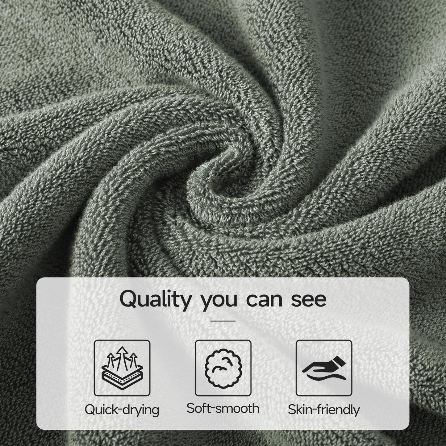 REDKISS 4 Pack Gray Cotton Cotton Bath Towels - Extra Large, Super Absorbent, Quick Dry Towels Set for Bathroom, Spa, Gym, and Travel - Luxury, Plush, 27x55 inch