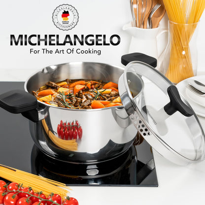 MICHELANGELO Stainless Steel Pasta Pot with Strainer Lid - Pasta Cooker | 6 Quart Induction Pot with Lid, 6 Qt Spaghetti Pot with Strainer Lid