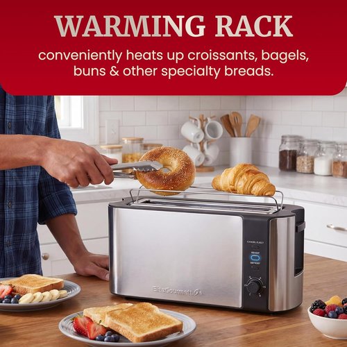 Elite Gourmet ECT3200 2-Slice Slim Toaster - Extra Wide Slots for Bagels & Waffles | Stainless Steel & Black
