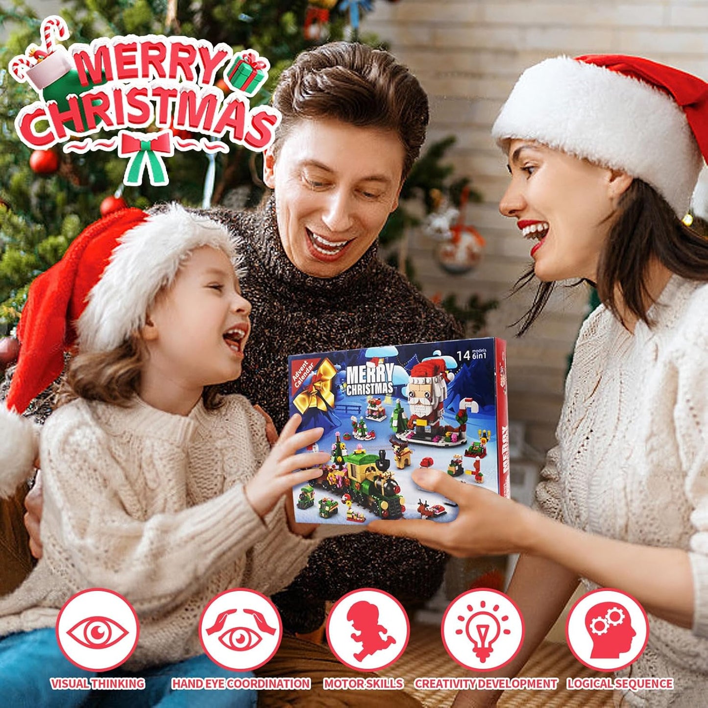 Skiennix Christmas Advent Calendar - 6-in-1 Santa Claus Train Building Blocks | 12 Days Countdown Toy for Kids