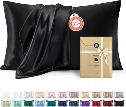 Bedsure King Size Satin Pillowcase Set - Black Silky Pillow Cases for Hair & Skin, 20x36 Inches, 2-Pack