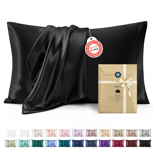 Bedsure King Size Satin Pillowcase Set of 2 - Black Silky Pillow Cases for Hair and Skin with Envelope Closure, Similar to Silk Pillow Cases, Gifts for Women Men, 20x36 Inches, 2pcs