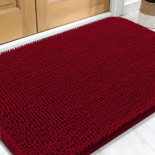 OLANLY Dog Door Mat for Muddy Paws 32x20, Absorbs Moisture and Dirt, Absorbent Non-Slip Washable Doormat, Quick Dry Chenille Mud Mat for Dogs, Entry Indoor Entryway Carpet for Inside Floor, Red