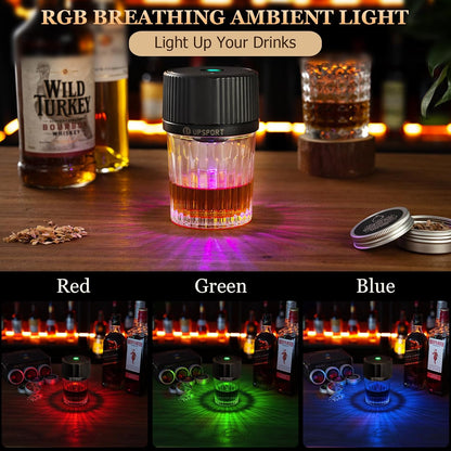 Old Fashioned | Automatic Electric Whiskey Smoker Kit - Rechargeable Infuser with 4 Light Modes & 6 Wood Chips