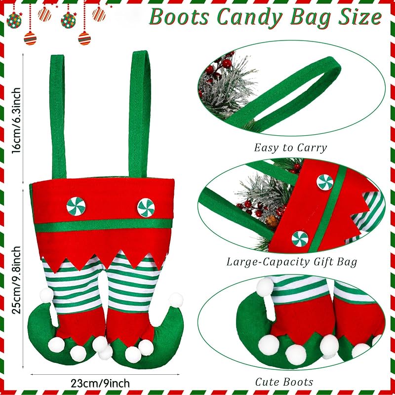 12 Pack Elf Boot Christmas Candy Bags – Felt Treat Bags for Gifts & Party Favors