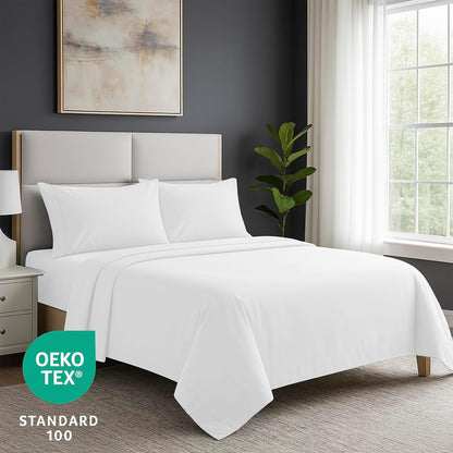 Pure Bedding Queen Sheet Set - 4-Piece Luxury White Bed Sheets | Soft 1800 Brushed Microfiber, Deep Pocket Design
